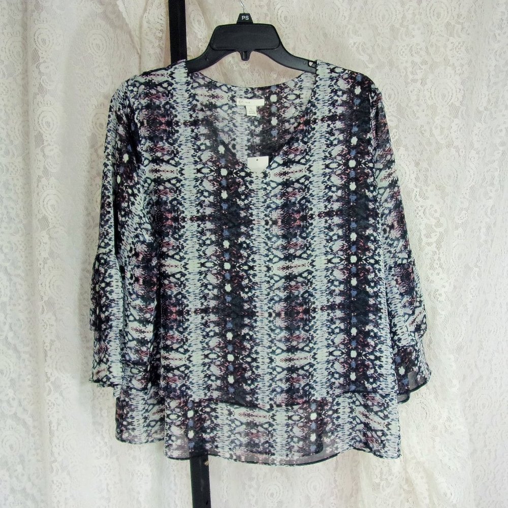 Multi Print Gray Black Animal Print Pop-over Top Size L NWT